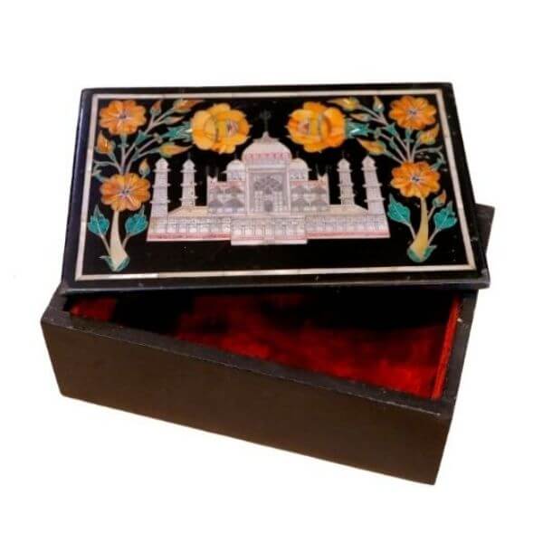 Black Marble Jwellery box ingraving tajmahal with mother of pearl stone