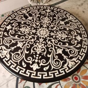Handcrafted Black Marble Inlay Table (size 48x48")